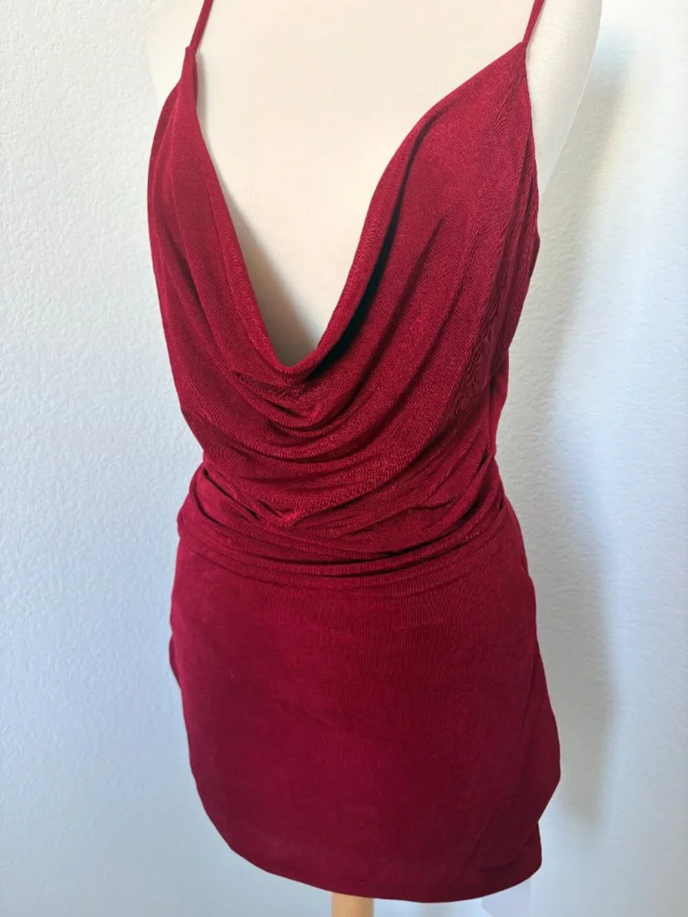 Sasha Therese Cowl Neck Strappy Open Back Mini Slip Metallic Dress S